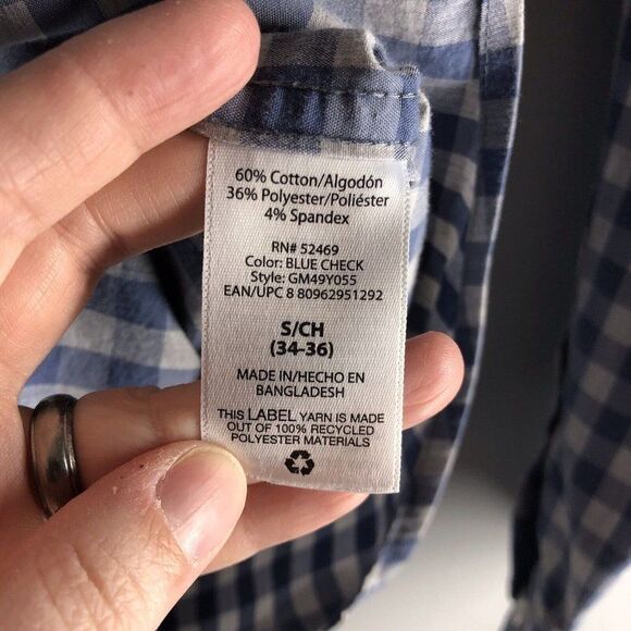 George Classic Fit Men’s Size Small (34-36) Gingham Gray Blue Button Down Shirt - Picture 7 of 16